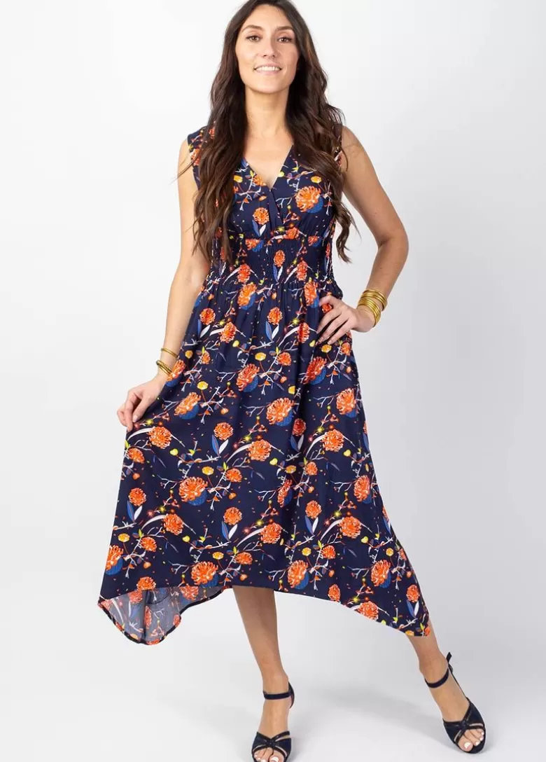 Robes*Coton Du Monde Robe longue asymétrique AMELIA motif fleurs Hanami