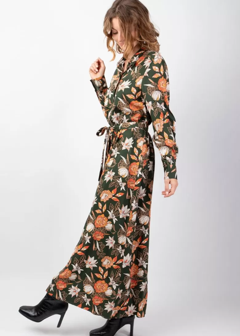 Robes*Coton Du Monde Robe longue en viscose épais kaki VAIANA motif fleuri coloré Arty