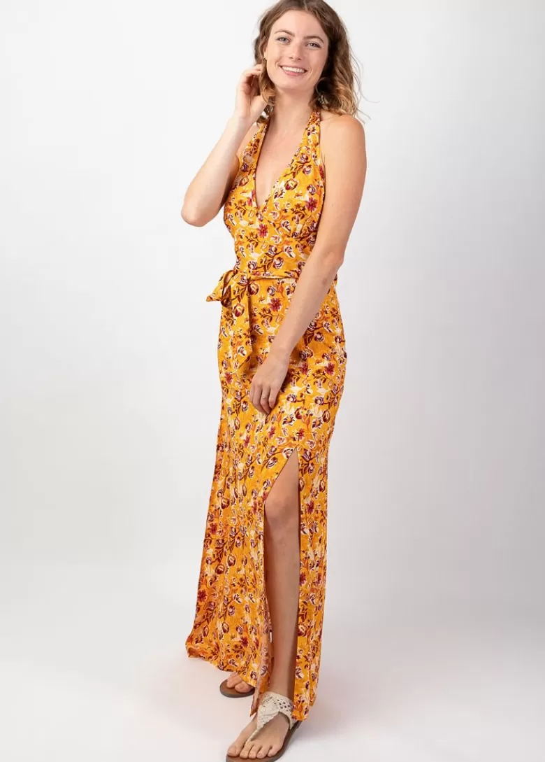 Robes*Coton Du Monde Robe longue femme plage SORAYA dos nu jaune Joy