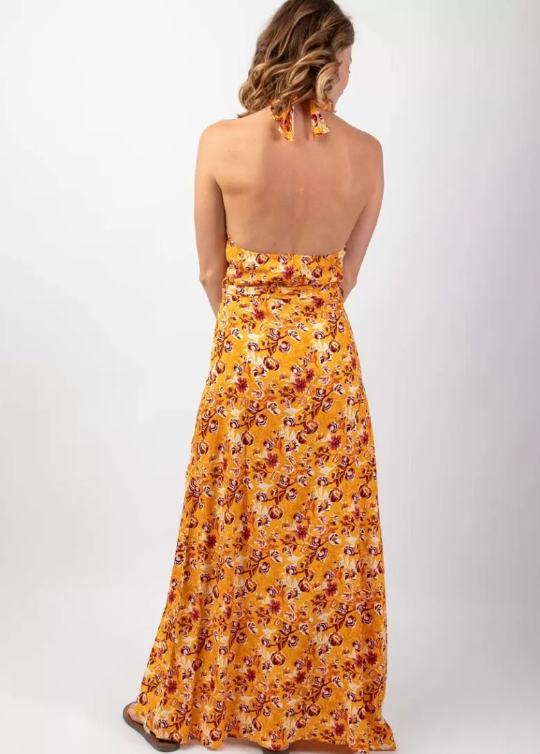 Robes*Coton Du Monde Robe longue femme plage SORAYA dos nu jaune Joy