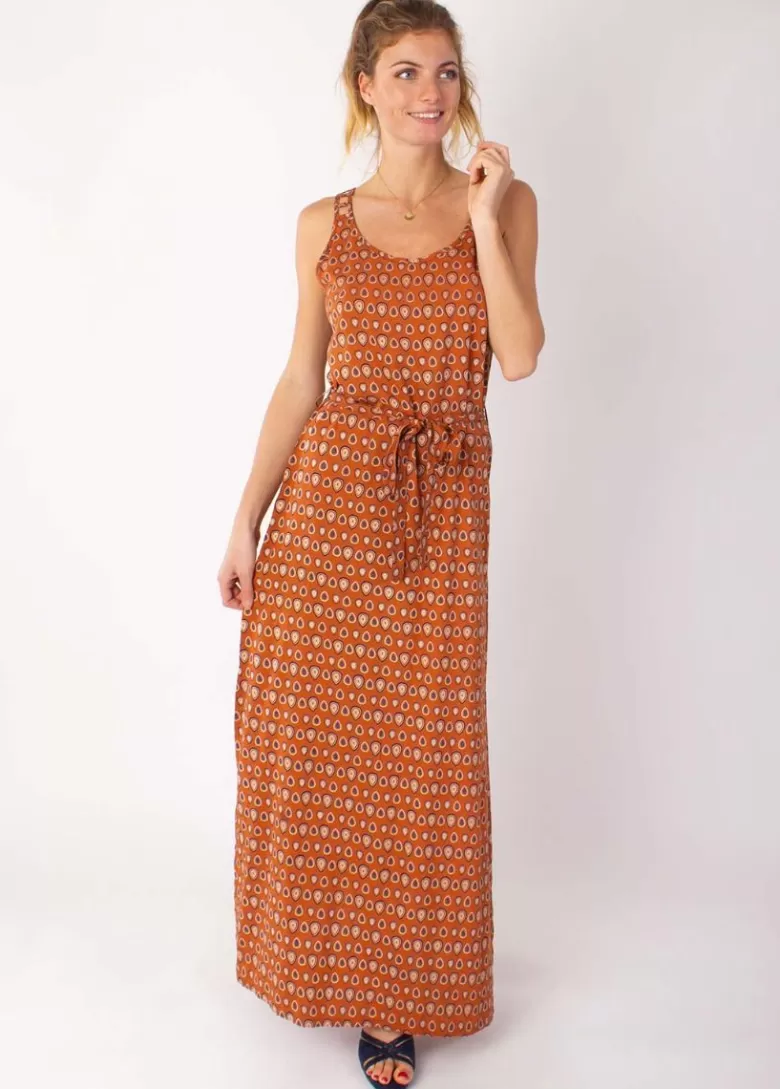 Robes*Coton Du Monde Robe longue fines bretelles LAETITIA imprimé ethnique camel 29 Camel