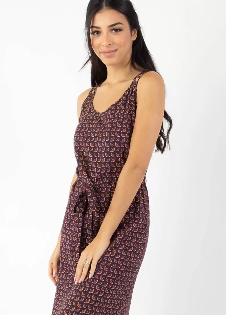 Robes*Coton Du Monde Robe longue fines bretelles LAETITIA imprimé ethnique prune Envolee Prune