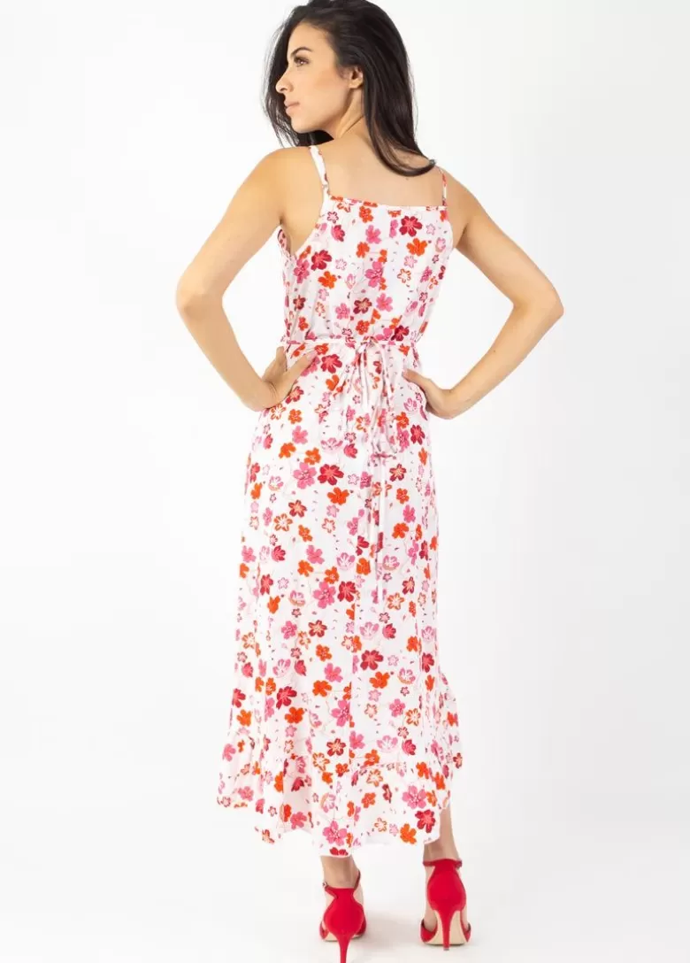 Robes*Coton Du Monde Robe longue fines bretelles SACHA imprimé fleurs de cerisiers blanc Cherry Blanc