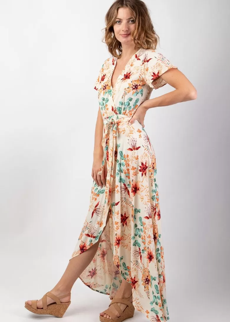 Robes*Coton Du Monde Robe longue fluide cache-coeur SAKURA imprimé fleurs romantique Garden