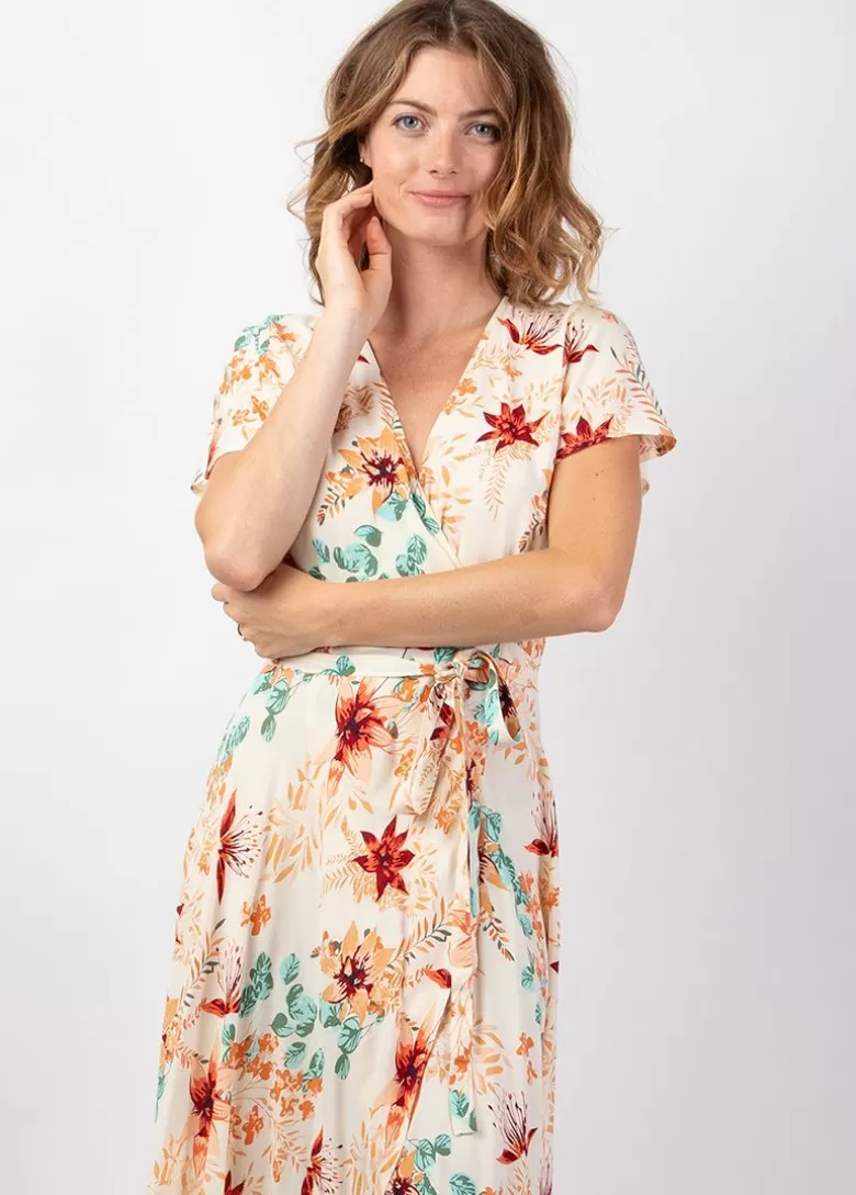 Robes*Coton Du Monde Robe longue fluide cache-coeur SAKURA imprimé fleurs romantique Garden