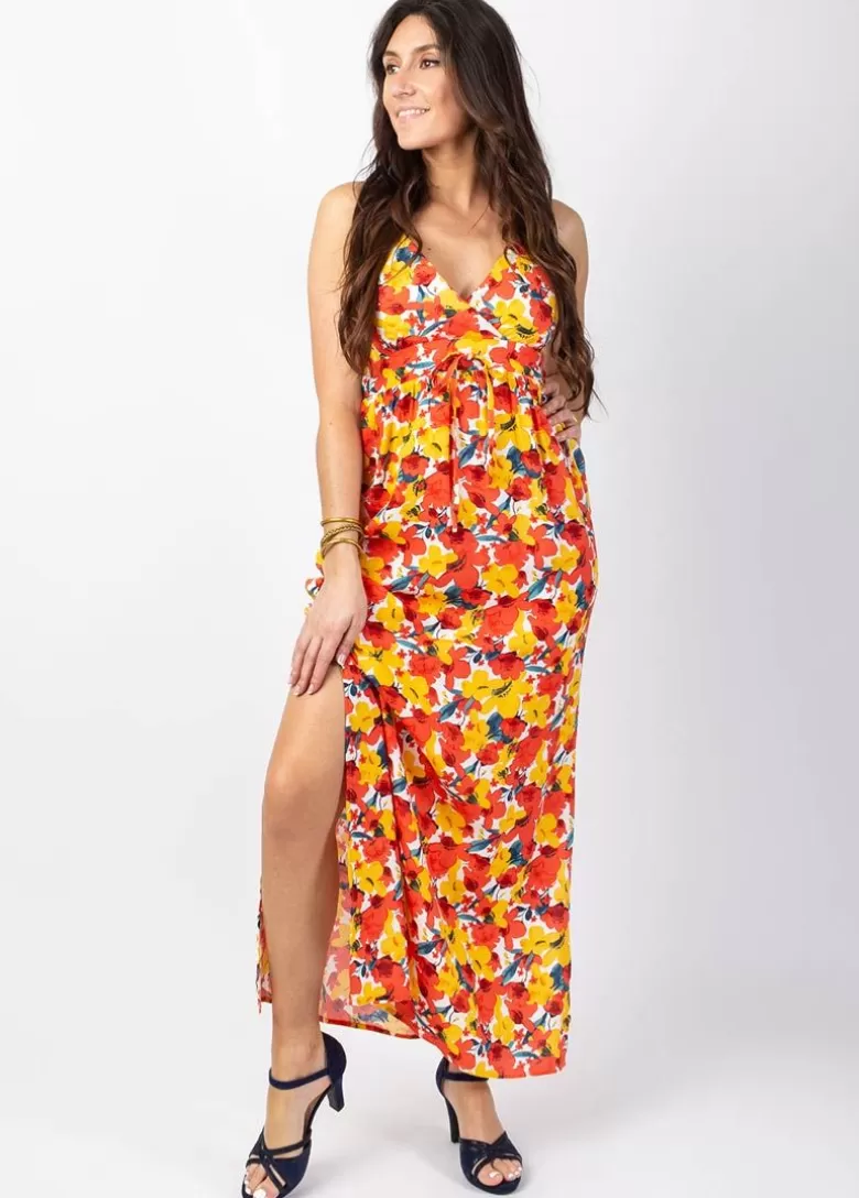Robes*Coton Du Monde Robe longue fluide GLORIA fines bretelles imprimé fleuri Flowers Power