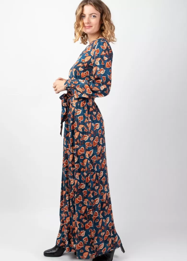 Robes*Coton Du Monde Robe longue hiver en twill de viscose GAYA motif fleuri bleu Tylia