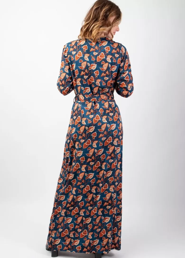 Robes*Coton Du Monde Robe longue hiver en twill de viscose GAYA motif fleuri bleu Tylia