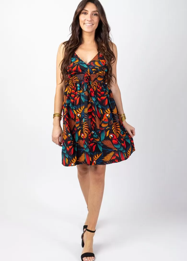 Robes*Coton Du Monde Robe évasée fines bretelles MOREA imprimé exotique Ara