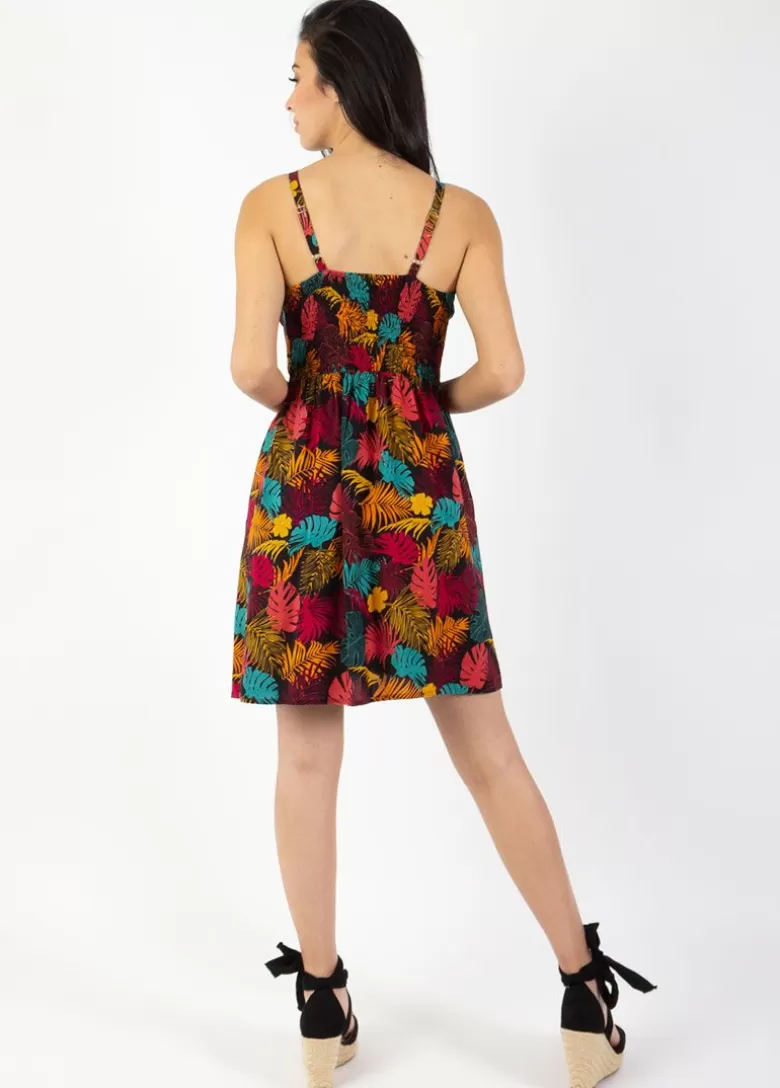 Robes*Coton Du Monde Robe évasée fines bretelles MOREA imprimé tropical orange Palme Orange