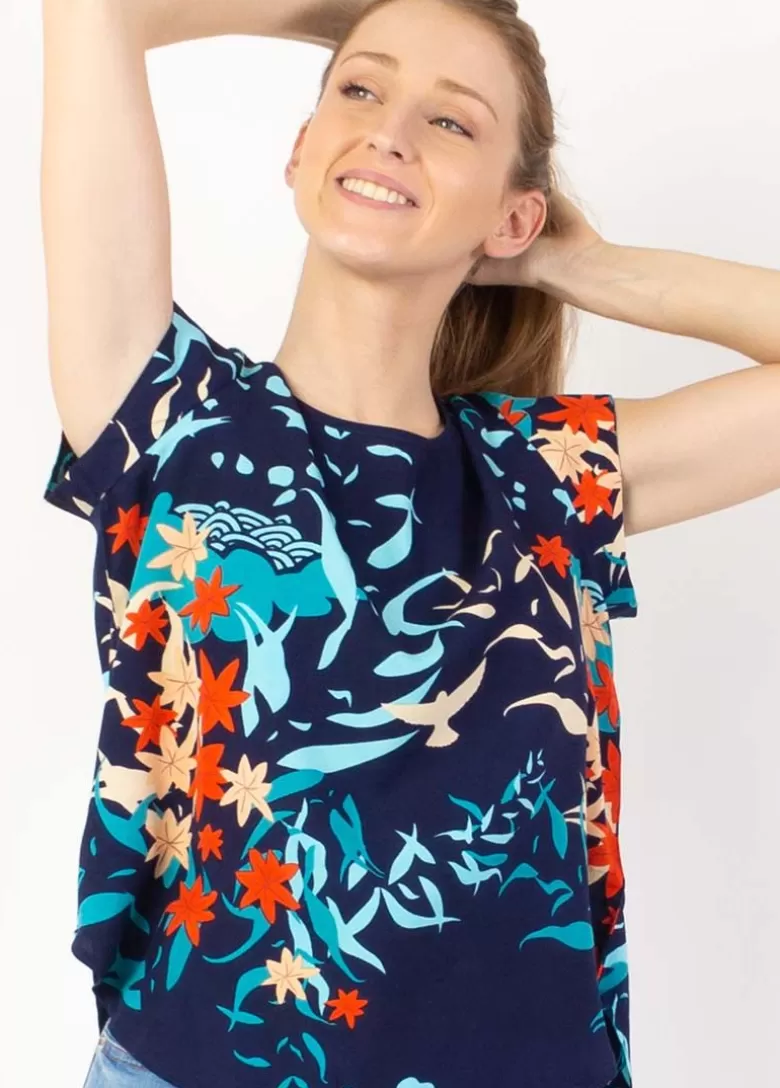 Tops*Coton Du Monde Top femme manches courtes SALOME imprimé marine Japan