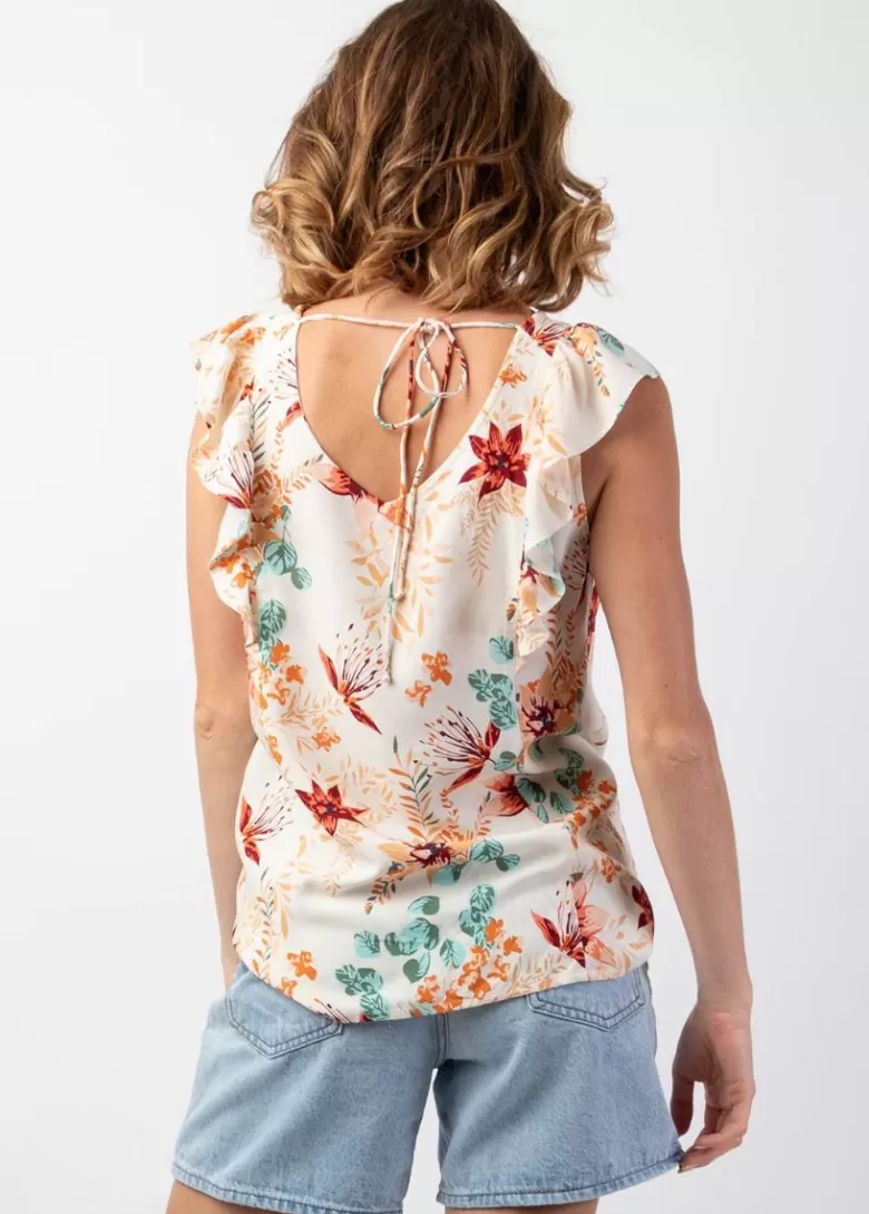 Tops*Coton Du Monde Top femme sans manches à volants CHLOE imprimé romantique Garden