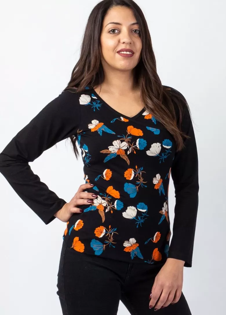 Tops*Coton Du Monde Top manches longues en coton KARAN imprimé fleuri Automn Flowers