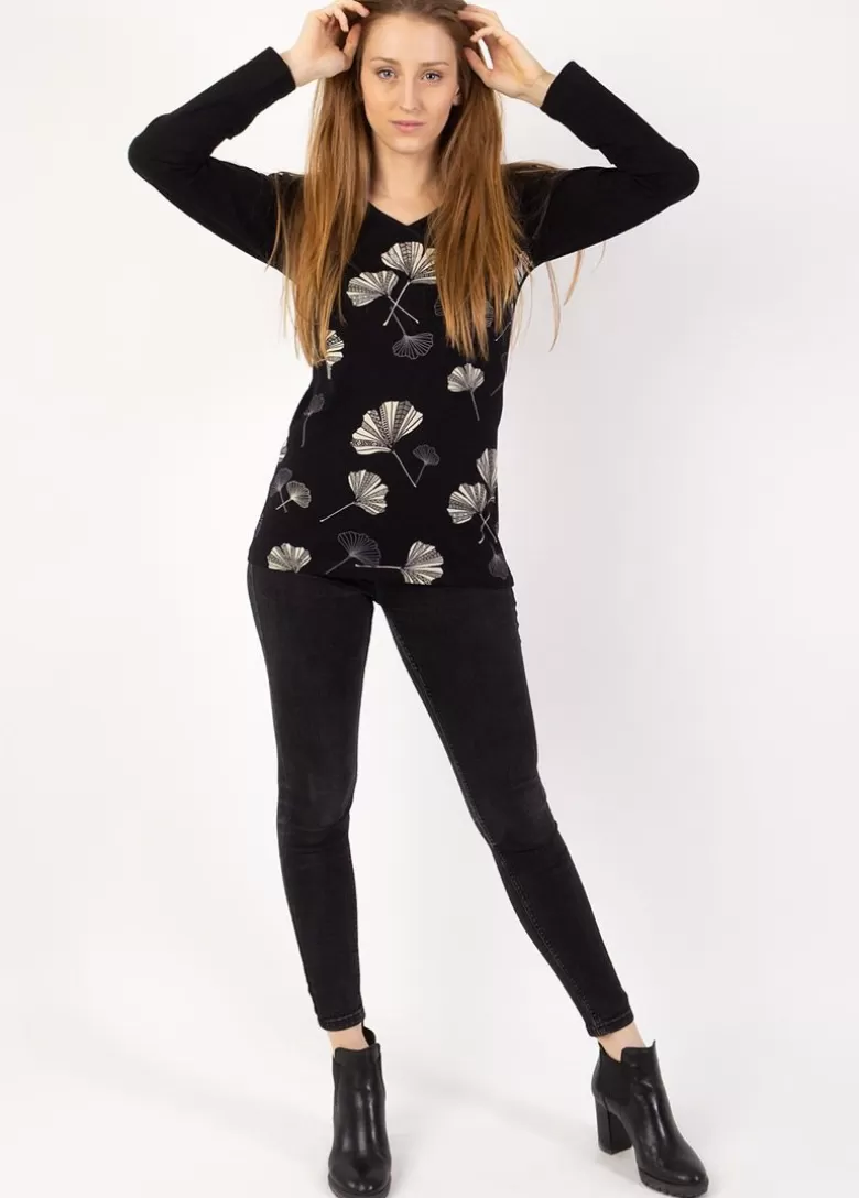 Tops*Coton Du Monde Top manches longues en coton KARAN imprimé Ginkgo