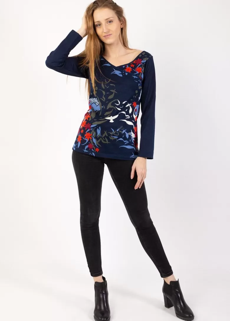 Tops*Coton Du Monde Top manches longues en coton KARAN imprimé végétal Japan Hiver