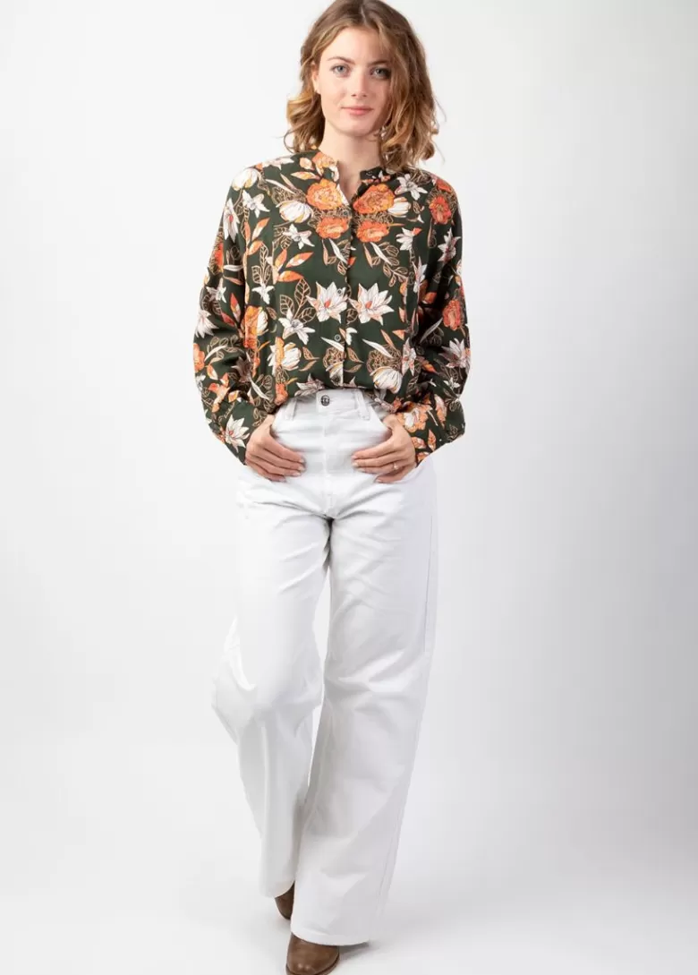 Tops*Coton Du Monde Top manches longues en twill de viscose LIZAE imprimé Kaki Arty