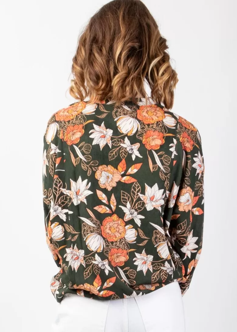 Tops*Coton Du Monde Top manches longues en twill de viscose LIZAE imprimé Kaki Arty