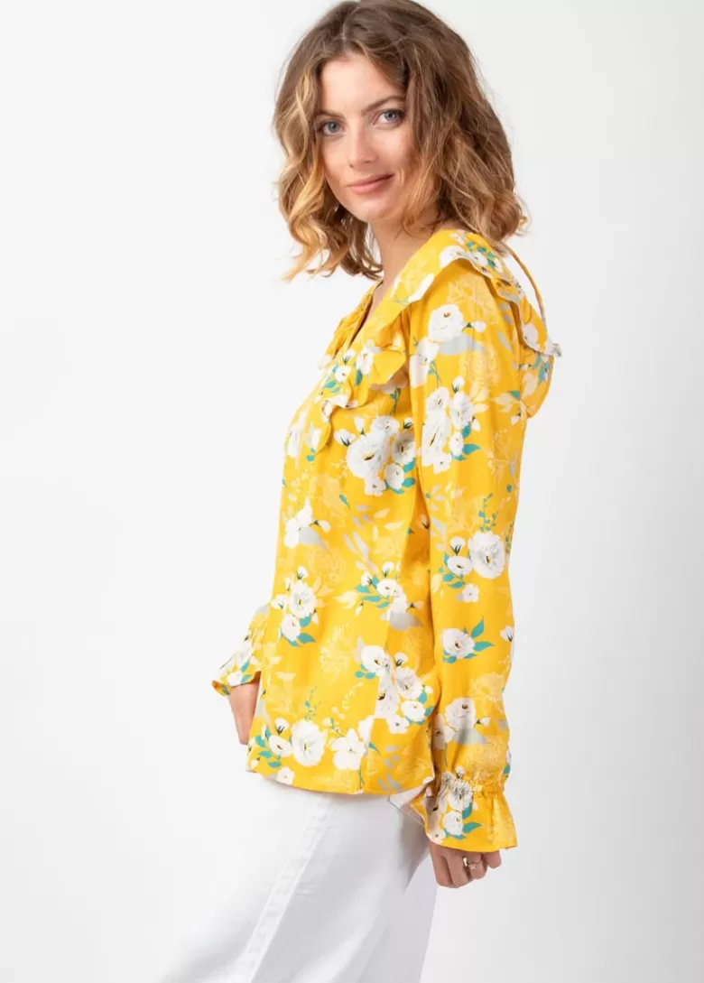 Tops*Coton Du Monde Top manches longues en viscose CASSIOPEE imprimé fleuri lumineux jaune Bouquet Jaune