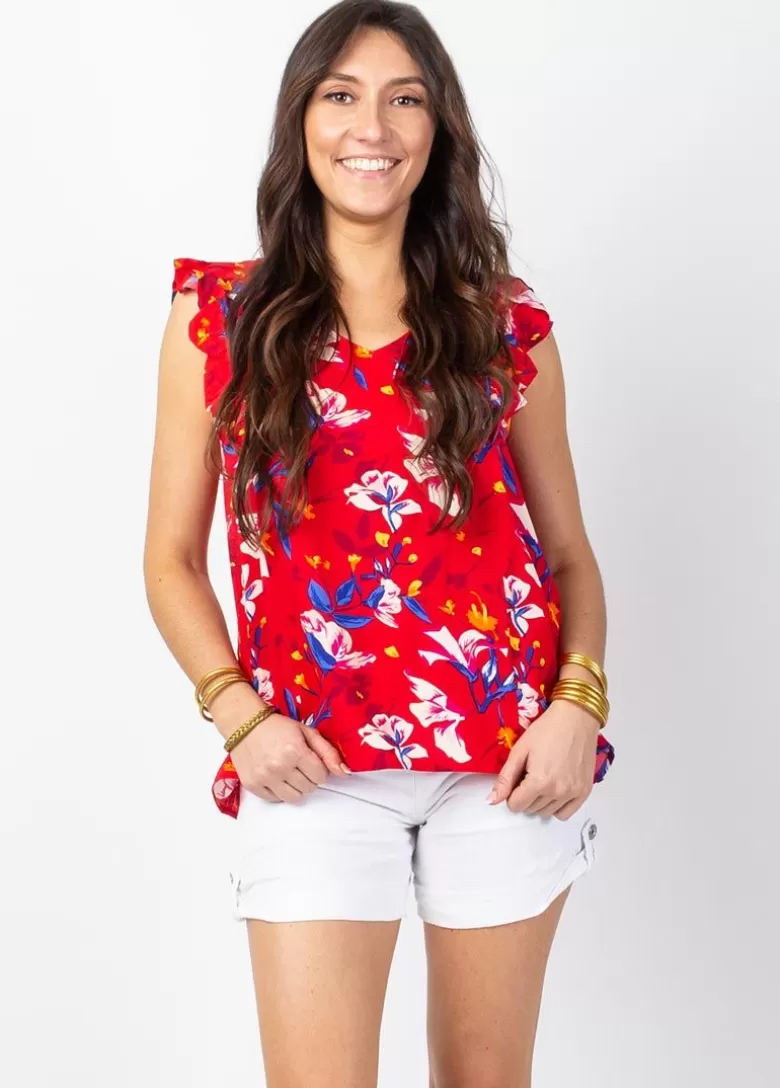 Tops*Coton Du Monde Top sans manches à volants CHLOE rouge Pétale